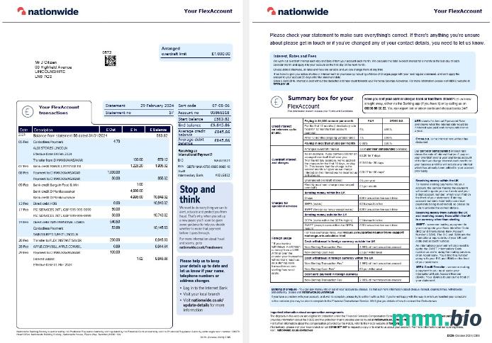 Wielka Brytania NatWest wyciąg bankowy szablon w .xls i .format pliku pdf